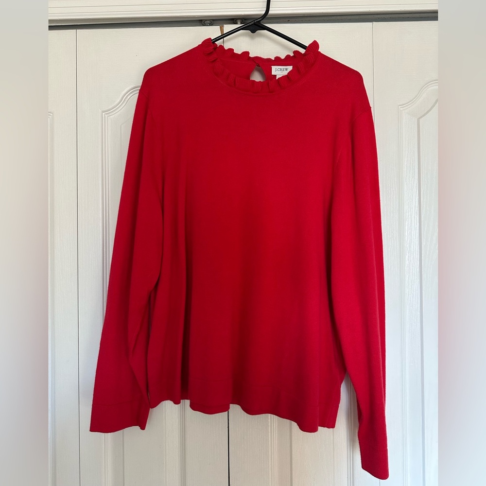 J Crew Red Ruffle Neck Women's Sweater